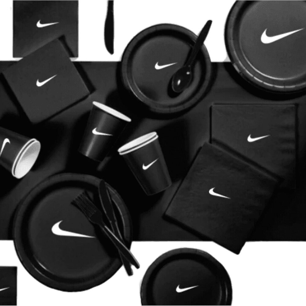 Custom Party Tableware Set, Black and White Paper Plates, Cups and Napkins 60PCS